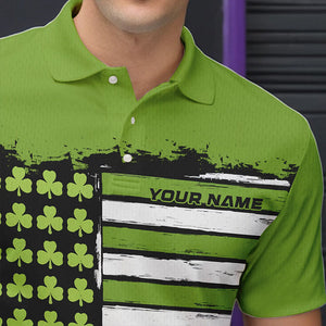 Custom Saint Patricks Bowling Polo Shirts For Men, Shamrock Flag US Bowling Team Shirt IPHW8576