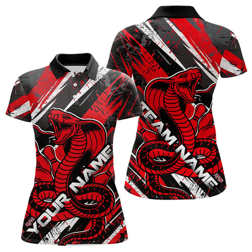 Custom Black And Red Cobra Snake Bowling Jerseys, Bowling Team Polo Shirts For Women IPHW8580