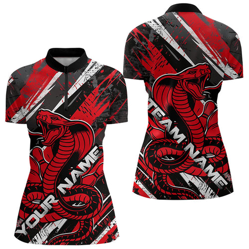 Custom Black And Red Cobra Snake Bowling Jerseys, Bowling Team Womens Quarter-Zip Shirts IPHW8580