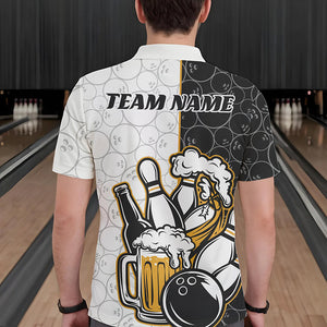 Custom Funny Bowling And Beer Team Bowling Polo Shirts For Men, Bowling Pattern Shirt IPHW8891