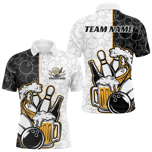 Custom Funny Bowling And Beer Team Bowling Polo Shirts For Men, Bowling Pattern Shirt IPHW8891