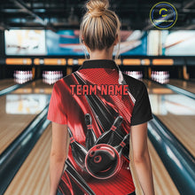 Load image into Gallery viewer, Custom Black And Red Bowling Jerseys For Women, Bowling Team Quarter-Zip Shirt With Name IPHW10965