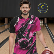 Load image into Gallery viewer, Custom Black And Pink Bowling Jerseys For Men, Bowling Team Polo Shirts With Name IPHW10968