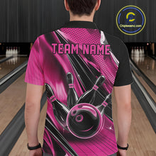Load image into Gallery viewer, Custom Black And Pink Bowling Jerseys For Men, Bowling Team Polo Shirts With Name IPHW10968