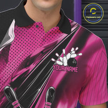 Load image into Gallery viewer, Custom Black And Pink Bowling Jerseys For Men, Bowling Team Polo Shirts With Name IPHW10968
