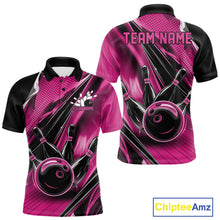 Load image into Gallery viewer, Custom Black And Pink Bowling Jerseys For Men, Bowling Team Polo Shirts With Name IPHW10968