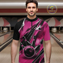 Load image into Gallery viewer, Custom Black And Pink Bowling Jerseys For Men, Bowling Team Quarter-Zip Shirts With Name IPHW10968