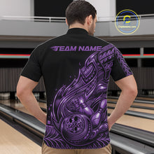 Load image into Gallery viewer, Custom Black And Purple Tribal Flame Bowling Men Quarter-Zip Shirts, Polynesian Bowler Outfit IPHW10974