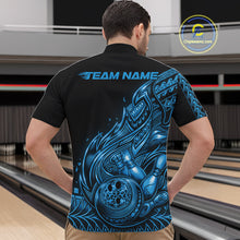 Load image into Gallery viewer, Custom Black And Blue Tribal Flame Bowling Men Quarter-Zip Shirts, Polynesian Bowler Outfit IPHW10975