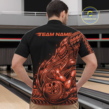 Load image into Gallery viewer, Custom Black And Orange Tribal Flame Bowling Men Quarter-Zip Shirts, Polynesian Bowler Outfit IPHW10976