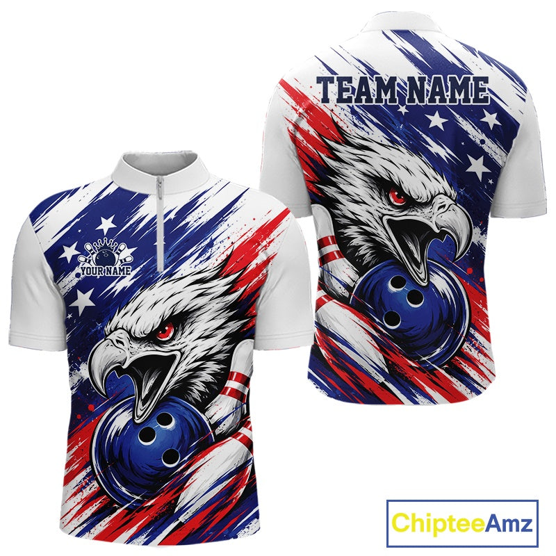 Bowling jersey with eagle design and American flag colors, featuring 'Team Name' text.