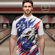 Load image into Gallery viewer, Custom Patrotic Eagle Bowling Men Quarter-Zip Team Shirt, US Flag Bowling Jerseys IPHW11477