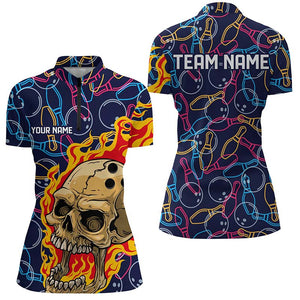 Custom Bowling Shirts For Women, Skull Bowling Team Shirts Bowling Pin IPHW4980