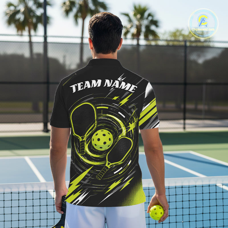 Custom Back And Green Pickleball Team Men Polo Shirt, Pickleballer Jersey IPHW11899