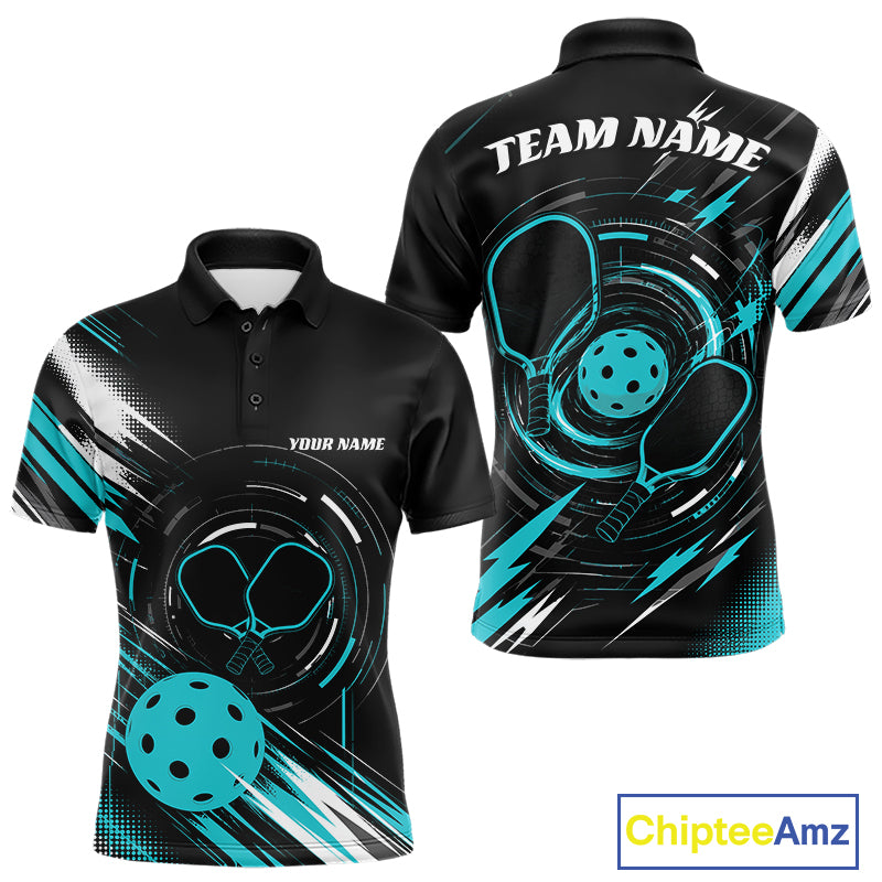 Custom Back And Turquoise Blue Pickleball Team Men Polo Shirt, Pickleballer Jersey IPHW11900