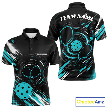 Custom Back And Turquoise Blue Pickleball Team Men Polo Shirt, Pickleballer Jersey IPHW11900