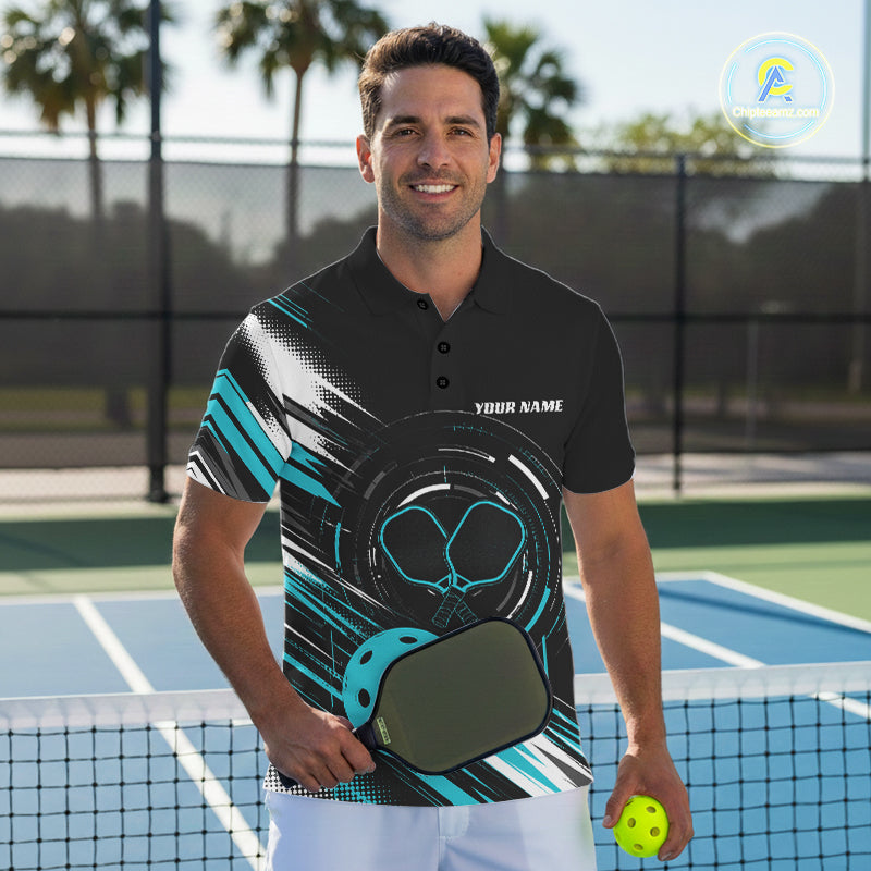 Custom Back And Turquoise Blue Pickleball Team Men Polo Shirt, Pickleballer Jersey IPHW11900