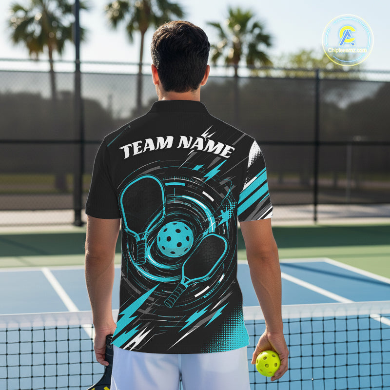 Custom Back And Turquoise Blue Pickleball Team Men Polo Shirt, Pickleballer Jersey IPHW11900
