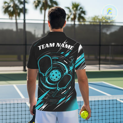 Custom Back And Turquoise Blue Pickleball Team Men Polo Shirt, Pickleballer Jersey IPHW11900