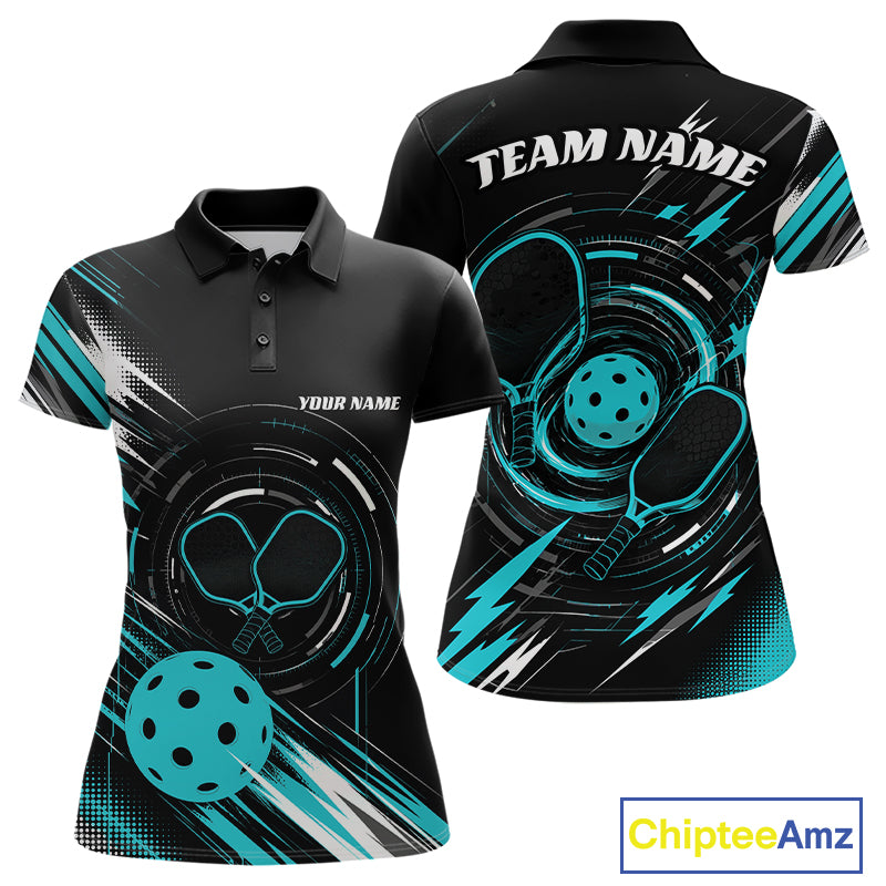 Custom Back And Turquoise Blue Pickleball Team Women Polo Shirt, Pickleballer Jersey IPHW11900