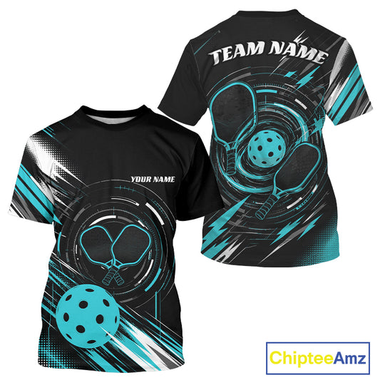 Custom Back And Turquoise Blue Pickleball Team Men T-Shirts, Pickleballer Jersey IPHW11900