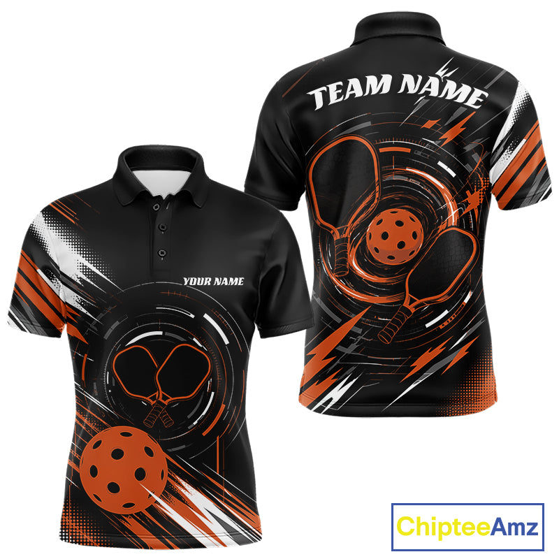 Custom Back And Orange Pickleball Team Men Polo Shirt, Pickleballer Jersey IPHW11901
