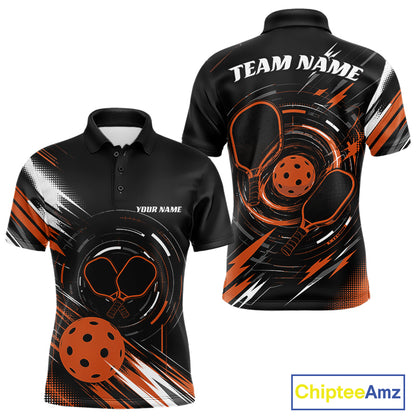Custom Back And Orange Pickleball Team Men Polo Shirt, Pickleballer Jersey IPHW11901