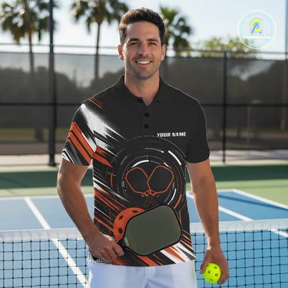 Custom Back And Orange Pickleball Team Men Polo Shirt, Pickleballer Jersey IPHW11901