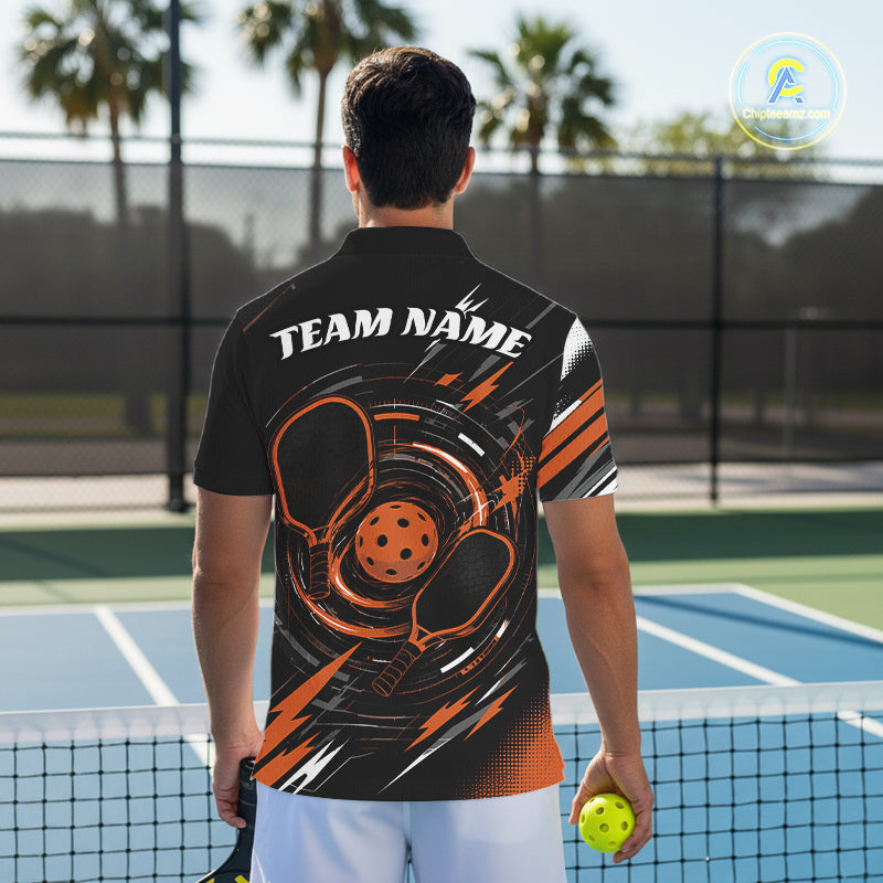 Custom Back And Orange Pickleball Team Men Polo Shirt, Pickleballer Jersey IPHW11901