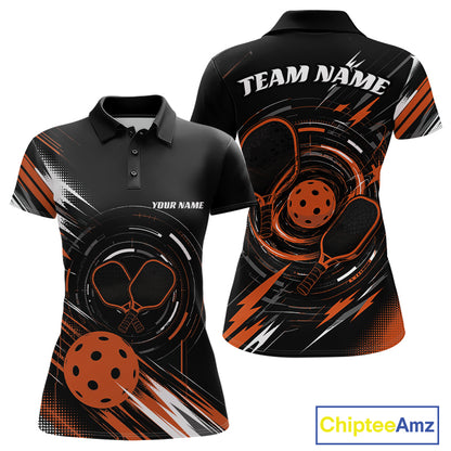 Custom Back And Orange Pickleball Team Women Polo Shirt, Pickleballer Jersey IPHW11901