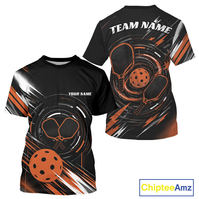 Custom Back And Orange Pickleball Team Men T-Shirts, Pickleballer Jersey IPHW11901