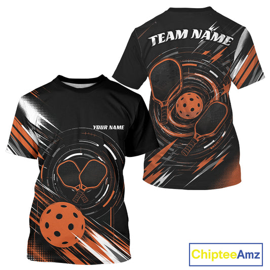 Custom Back And Orange Pickleball Team Men T-Shirts, Pickleballer Jersey IPHW11901
