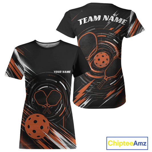 Custom Back And Orange Pickleball Team Women T-Shirts, Pickleballer Jersey IPHW11901