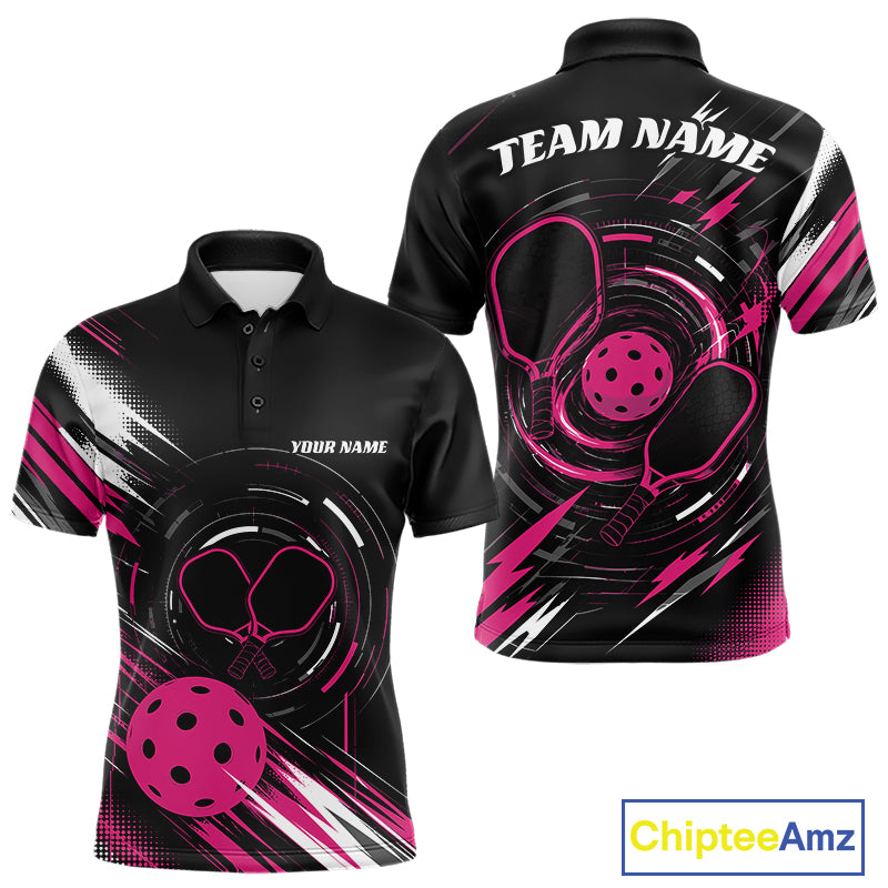 Custom Back And Pink Pickleball Team Men Polo Shirt, Pickleballer Jersey IPHW11902