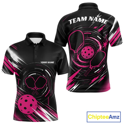 Custom Back And Pink Pickleball Team Men Polo Shirt, Pickleballer Jersey IPHW11902
