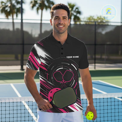 Custom Back And Pink Pickleball Team Men Polo Shirt, Pickleballer Jersey IPHW11902