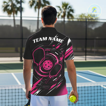 Custom Back And Pink Pickleball Team Men Polo Shirt, Pickleballer Jersey IPHW11902