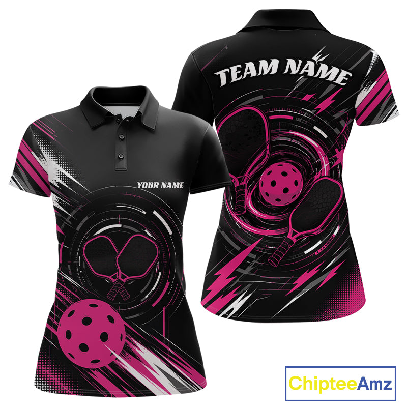 Custom Back And Pink Pickleball Team Women Polo Shirt, Pickleballer Jersey IPHW11902