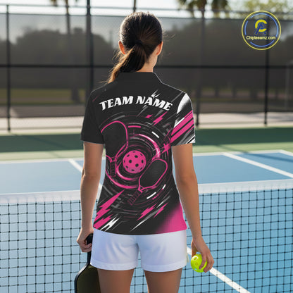 Custom Back And Pink Pickleball Team Women Polo Shirt, Pickleballer Jersey IPHW11902