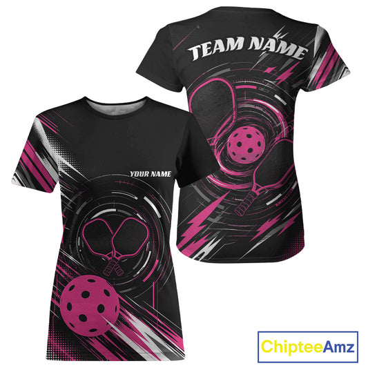 Custom Back And Pink Pickleball Team Women T-Shirts, Pickleballer Jersey IPHW11902