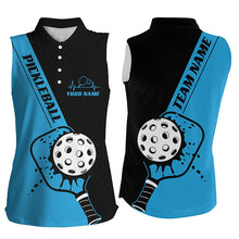 Load image into Gallery viewer, Black And Blue Custom Pickleball Team Shirts For Women, Women&#39;S Pickleball Outfit IPHW7460