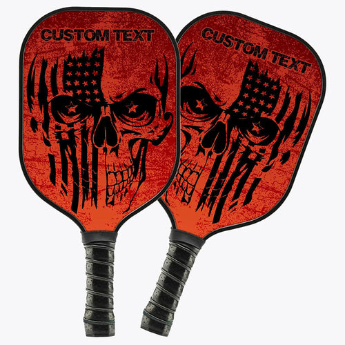 American Flag Skull Custom Us Pickleball Paddle, Patriotic Pickleball Paddle Halloween Pickleball Gifts IPHW7473