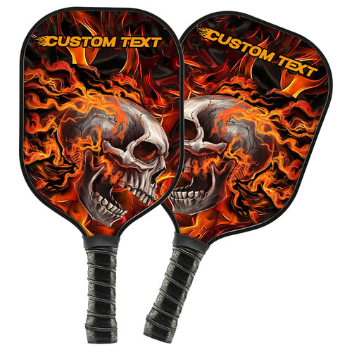 Black And Orange Flame Skull Custom Pickleball Paddle For Men And Women, Halloween Pickleball Gifts Pickleball Rackets IPHW7476