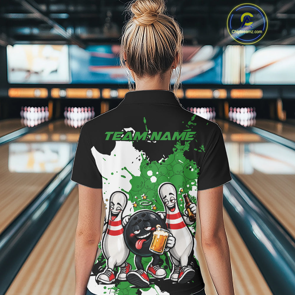 Green Splatter Drunk Bowling Custom Funny Bowling Beer Women Quarter-Zip Shirt IPHW12187