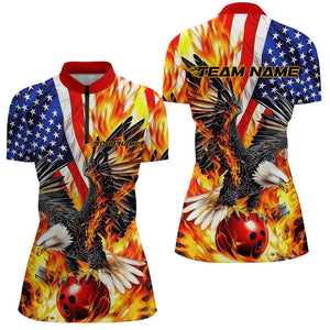 Custom Patriotic Eagle Women's Bowling Shirts, US Flag Bowling League Shirt IPHW7728