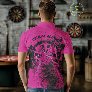 Custom Grunge Splatter Pink Wolf Dart Men Polo Shirt, Wolf Dart Team Jerseys IPHW10016