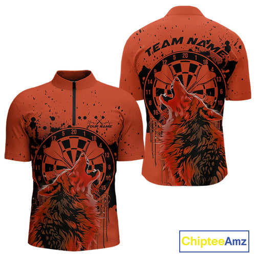 Custom Grunge Splatter Orange Wolf Dart Men Quarter-Zip Shirt, Wolf Dart Team Jerseys IPHW10017