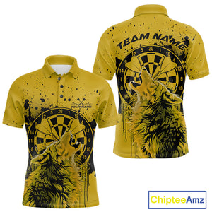 Custom Grunge Splatter Yellow Wolf Dart Men Polo Shirt, Wolf Dart Team Jerseys IPHW10018