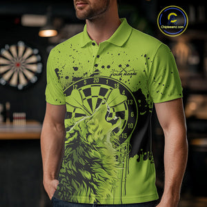 Custom Grunge Splatter Olive Green Wolf Dart Men Polo Shirt, Wolf Dart Team Jerseys IPHW10019