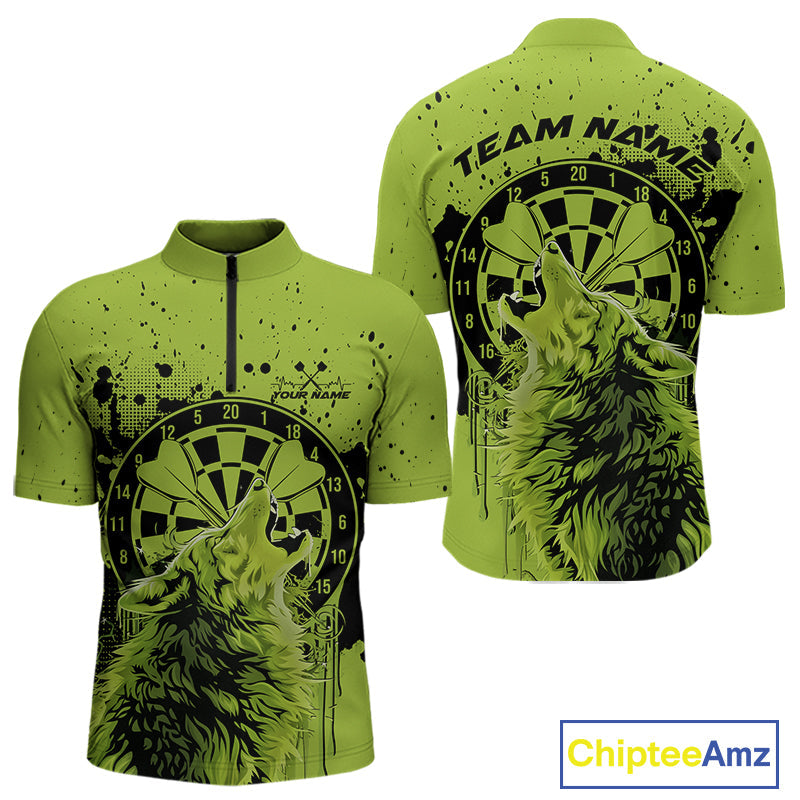 Custom Grunge Splatter Olive Green Wolf Dart Men Quarter-Zip Shirt, Wolf Dart Team Jerseys IPHW10019